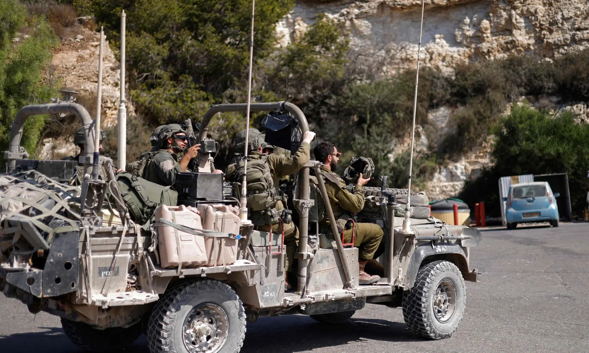 Israeli troops drive along the road in a vehicle as they prepare to enter south Lebanon, in Rosh HaNikra, northern Israel bordering Lebanon on September 4, 2026. &mdash; AFP