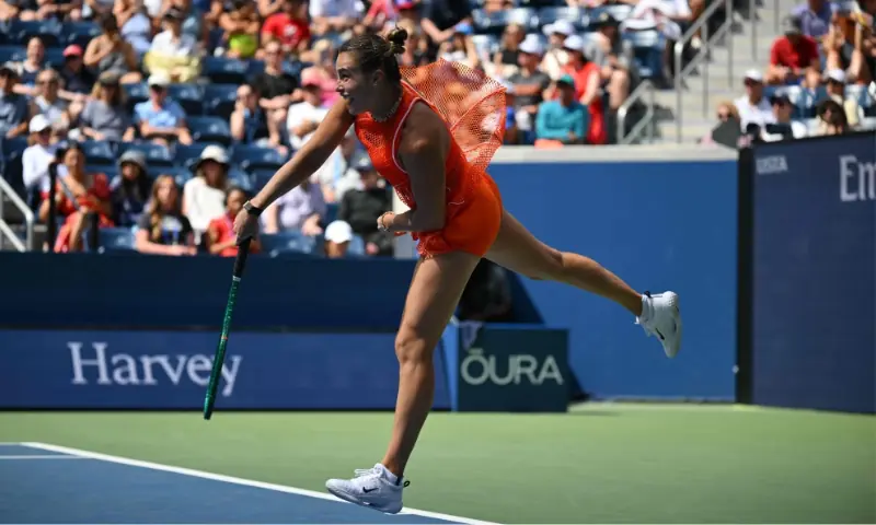 Belarus’ Aryna Sabalenka serves against Uzbekistan’s Kamilla Rakhimova during their women’s singles third-round match at the US Open in New York on September 4, 2026.--AFP Belarus’ Aryna Sabalenka serves against Uzbekistan’s Kamilla Rakhimova during their women’s singles third-round match at the US Open in New York on September 4, 2026.--AFP