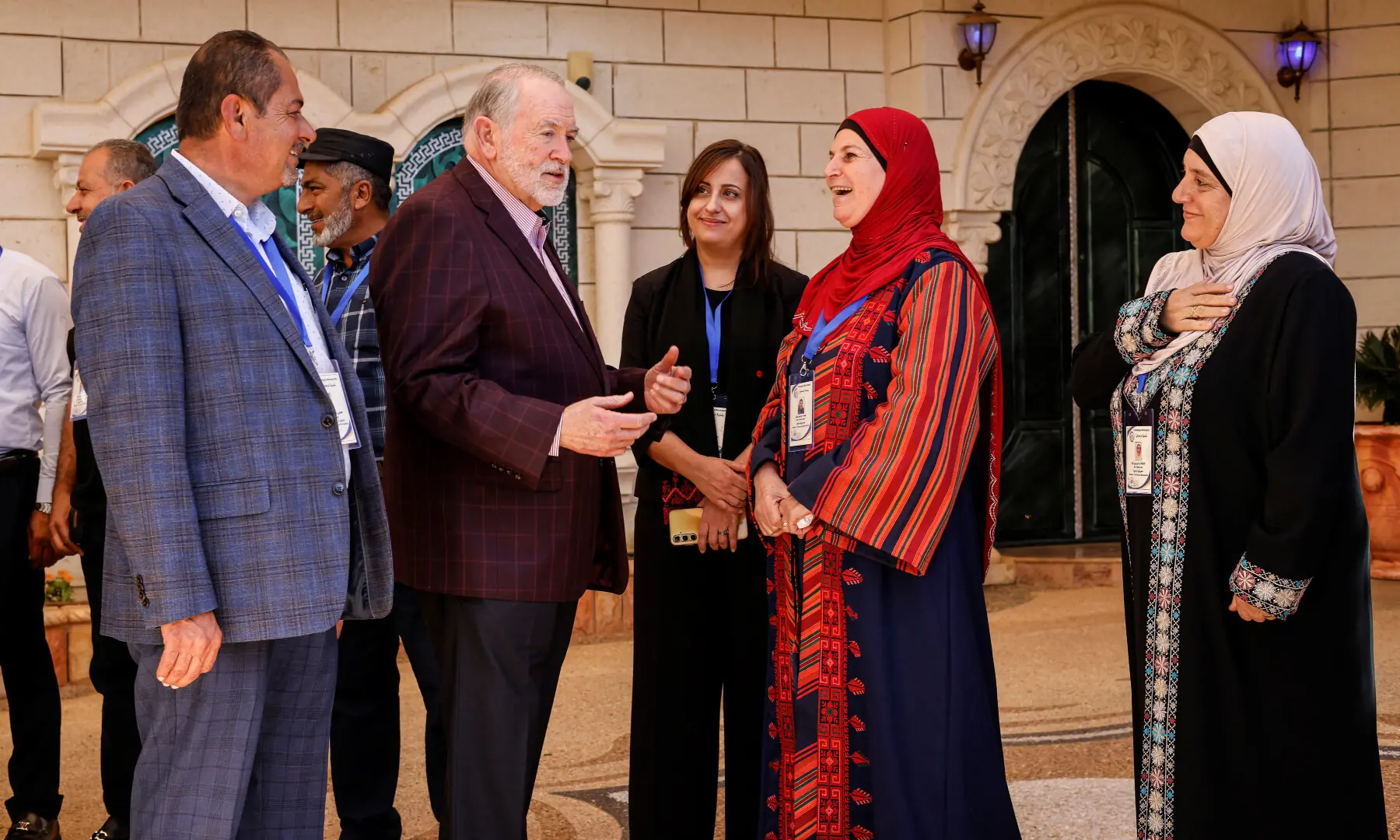 US Ambassador to Israel Mike Huckabee is greeted by members of the local municipality as he arrives to visit the home of an American-Palestinian resident who has previously been twice attacked and faces ongoing harassment from Israeli settlers, in the Israeli-occupied West Bank town of Turmus Ayya, about 23 kilometers northeast of Ramallah, where a large proportion of the town’s residents hold dual nationality on Sept 5, 2026. — AFP