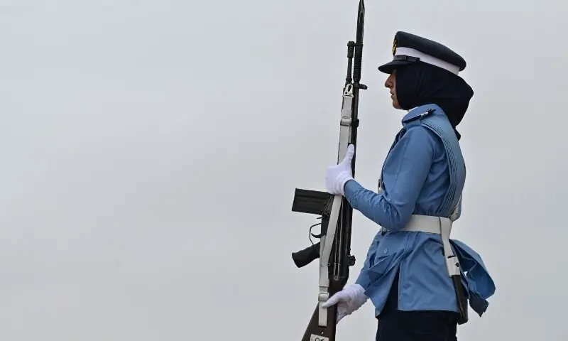 An Air Force cadet stands guard at the mausoleum of Pakistan's founding father Muhammad Ali Jinnah in Karachi on September 6, 2026, during celebrations to mark the country's Defence Day. &mdash;AFP