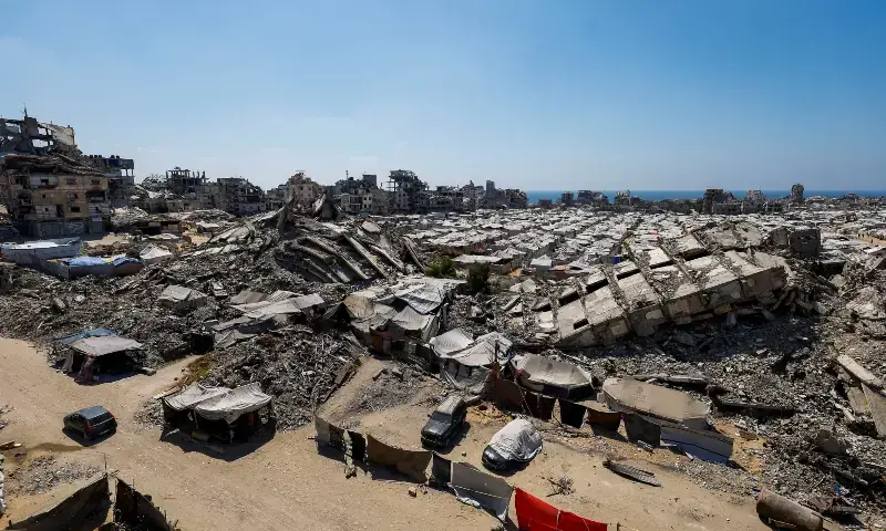 A general view of the rubble of residential buildings destroyed during the Israeli offensive and tents sheltering displaced Palestinians in Gaza City on July 4, 2026. —Reuters/File A general view of the rubble of residential buildings destroyed during the Israeli offensive and tents sheltering displaced Palestinians in Gaza City on July 4, 2026. —Reuters/File