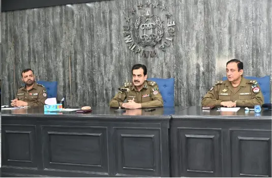 City Police Officer (CPO) Hassan Mushtaq Sukhera while chairs a meeting at the Police Headquarters on Sunday. —APP City Police Officer (CPO) Hassan Mushtaq Sukhera while chairs a meeting at the Police Headquarters on Sunday. —APP