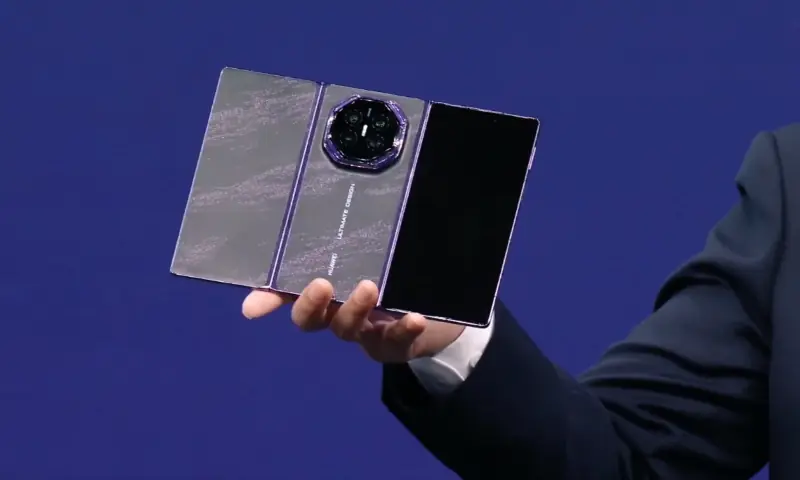 Huawei's Mate XT2 is shown during a launch event on Sept 7, 2026. &mdash; screengrab via X/Huawei