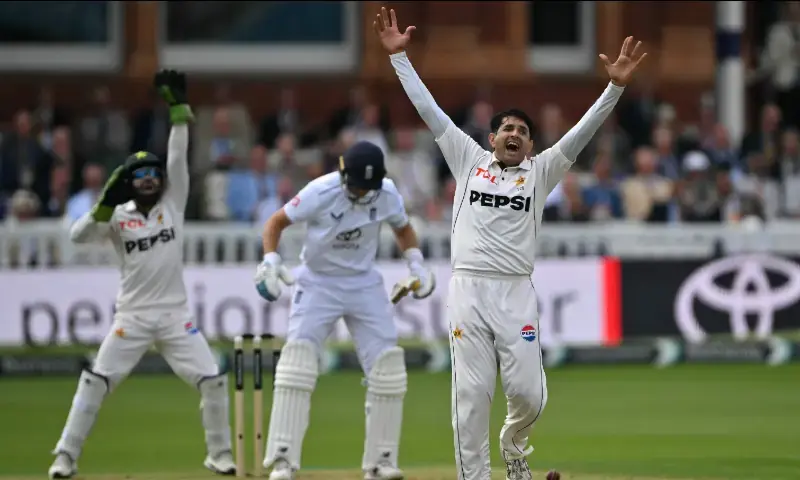Pakistan pacer Mohammad Abbas celebrates taking the wicket of England's Joe Root during their second Test at Lord's in London on August 27, 2026. — AFP Pakistan pacer Mohammad Abbas celebrates taking the wicket of England's Joe Root during their second Test at Lord's in London on August 27, 2026. — AFP