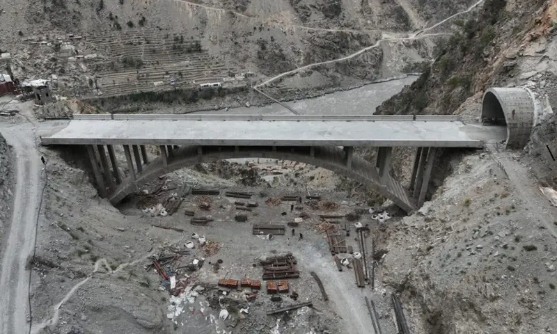 A view of Dogah Concrete Arch Bridge built along the Indus River in Dasu area of Upper Kohistan. The 78-metre-long and 11.3 metres wide bridge has been built on Dogah Nullah on the alternative 52km stretch of the Karakoram Highway, as the existing highway will eventually be submerged in the Dasu hydropower project reservoir. — Photo by Nisar Ahmed Khan A view of Dogah Concrete Arch Bridge built along the Indus River in Dasu area of Upper Kohistan. The 78-metre-long and 11.3 metres wide bridge has been built on Dogah Nullah on the alternative 52km stretch of the Karakoram Highway, as the existing highway will eventually be submerged in the Dasu hydropower project reservoir. — Photo by Nisar Ahmed Khan