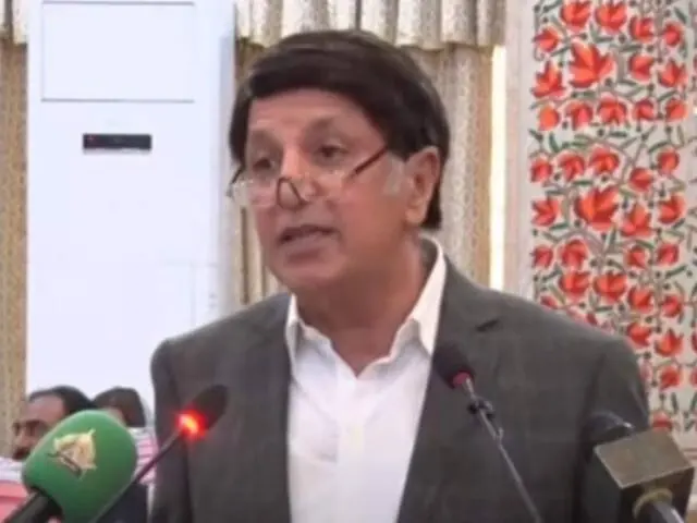 Azad Jammu and Kashmir&rsquo;s (AJK) Minister for Forests, Wildlife and Fisheries Waqar Ahmed Noor speaks during a conference. &mdash;APP/File