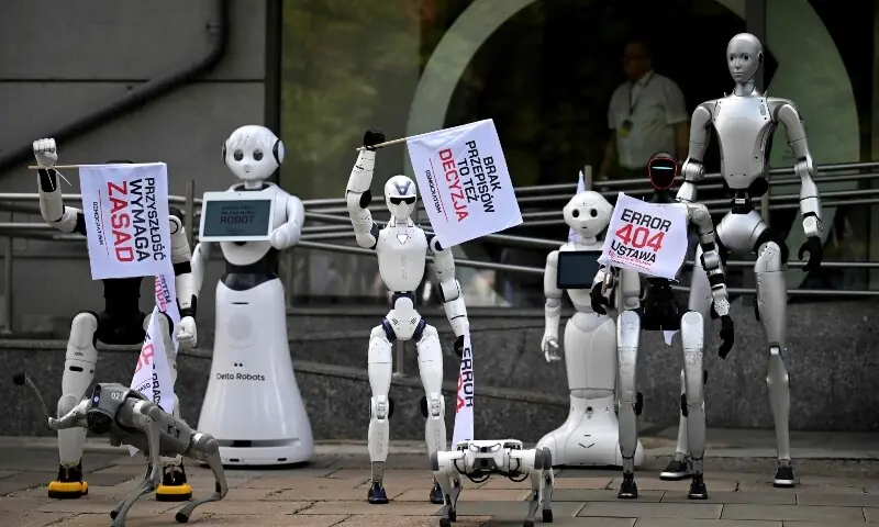 Humanoid and quadruped robots attend a demonstration calling for the regulation of artificial intelligence development in Warsaw on September 7, 2026. — AFP Humanoid and quadruped robots attend a demonstration calling for the regulation of artificial intelligence development in Warsaw on September 7, 2026. — AFP