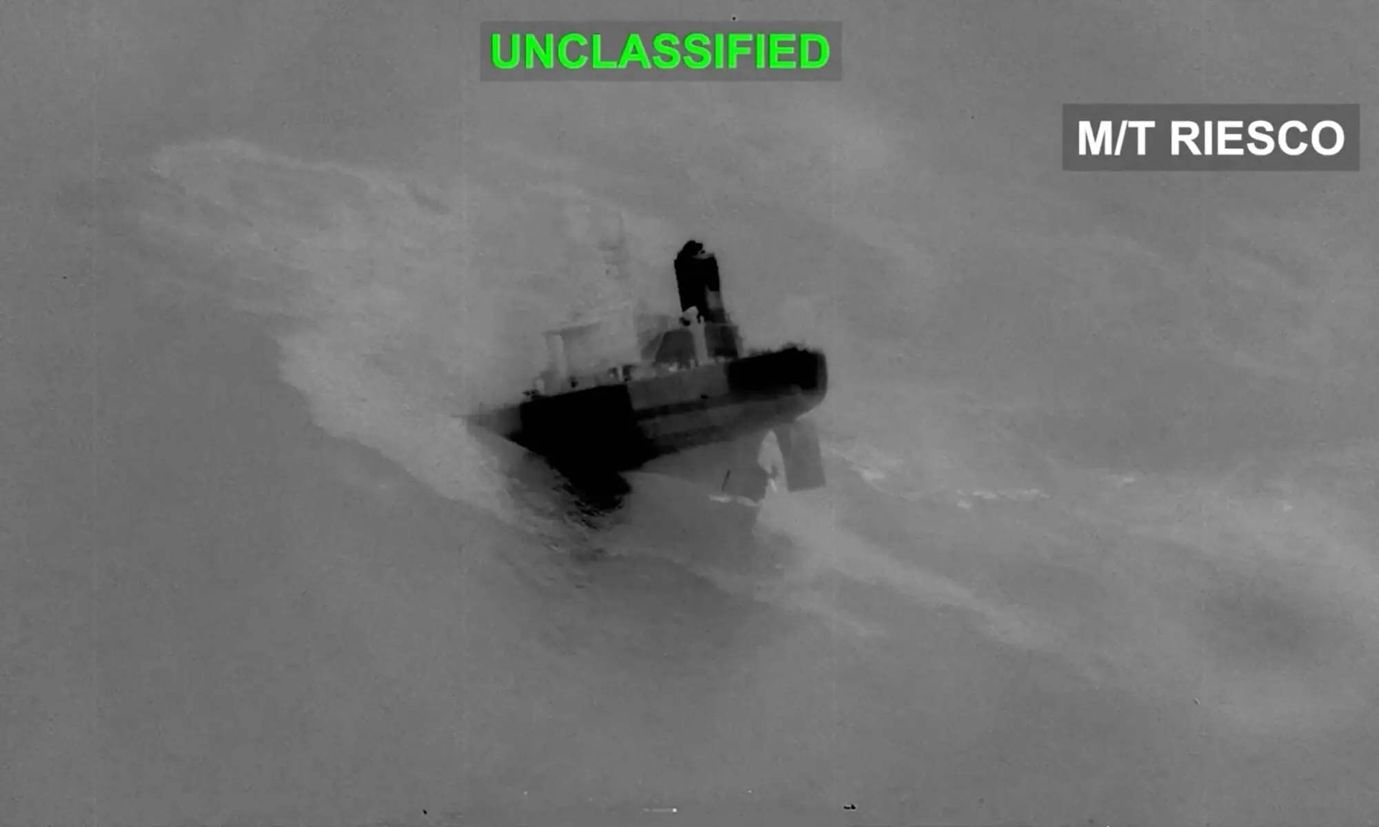 An Iranian crude oil carrier identified as M/T Riesco sinks after being struck, which US Central Command says it targeted after attempted Iranian missile attacks on a US Navy warship over the past two days, at a location given as the Gulf of Oman, in this still image taken from video released September 8, 2026. &mdash; Reuters