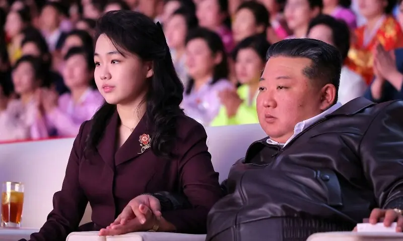 This picture taken on March 8, 2026 and released by North Korea's official Korean Central News Agency (KCNA) on March 9, 2026 shows North Korean leader Kim Jong Un (R) and his daughter Kim Ju Ae (L) watching a performance commemorating International Women's Day at the Pyongyang Gymnasium. — AFP This picture taken on March 8, 2026 and released by North Korea's official Korean Central News Agency (KCNA) on March 9, 2026 shows North Korean leader Kim Jong Un (R) and his daughter Kim Ju Ae (L) watching a performance commemorating International Women's Day at the Pyongyang Gymnasium. — AFP