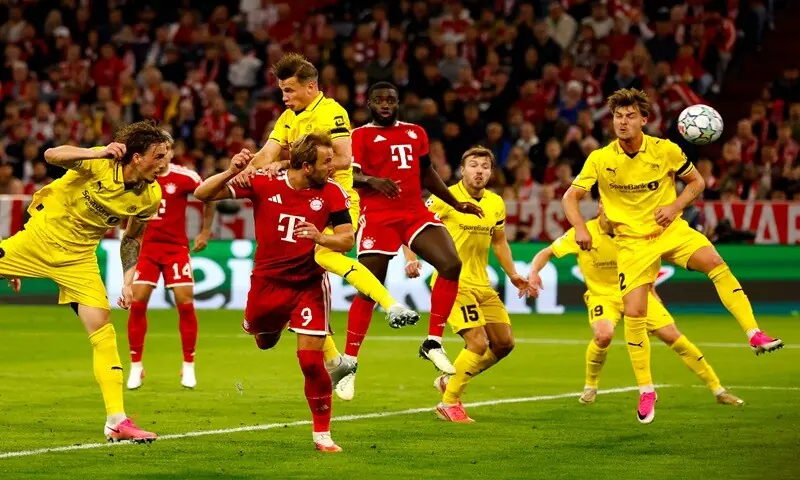 Bayern Munich's Harry Kane (C) heads to score against Bodo/Glimt during their Champions League match at the Allianz Arena in Munich on September 10, 2026. —AFP Bayern Munich's Harry Kane (C) heads to score against Bodo/Glimt during their Champions League match at the Allianz Arena in Munich on September 10, 2026. —AFP