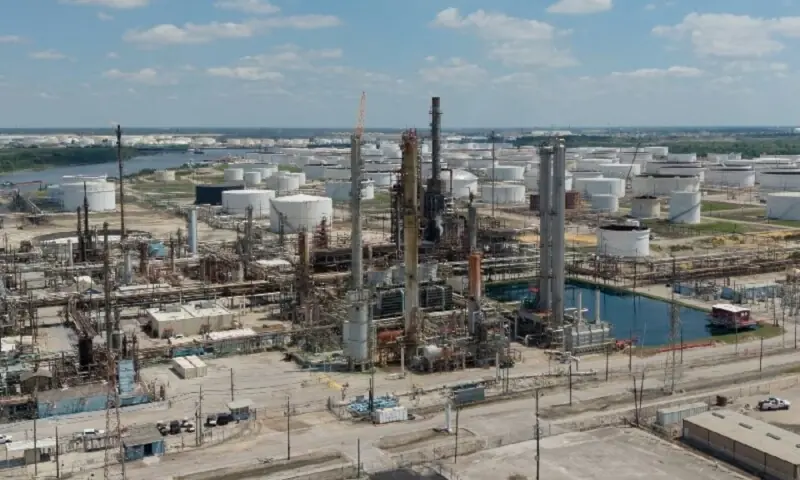 A drone view shows the Chevron Pasadena refinery in Pasadena outside of Houston, Texas, the US on May 12, 2026. &mdash; Reuters/File