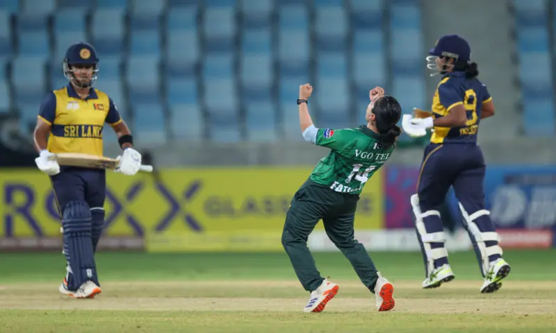 Pakistan skipper Fatima Sana celebrates after dismissing here Sri Lankan counterpart Chamari Athapaththu during the Women's Asia Cup semi-final at the Dubai International Cricket Stadium in Dubai on Friday, September 11, 2026.&mdash;Courtesy Asian Cricket Council