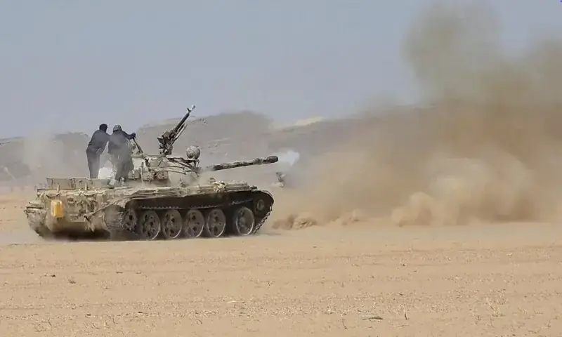 Yemeni government forces fire a tank during what they say to be clashes with Houthi rebels in a location given as near Al-Hazm, Yemen, in this screengrab obtained from a handout video released September 9, 2026. — Reuters Yemeni government forces fire a tank during what they say to be clashes with Houthi rebels in a location given as near Al-Hazm, Yemen, in this screengrab obtained from a handout video released September 9, 2026. — Reuters