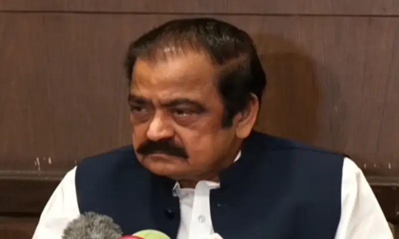 Adviser to the Prime Minister on Political Affairs Rana Sanaullah addresses a press conference in Lahore, on Sept 12, 2026. &mdash; screengrab via PTVNews