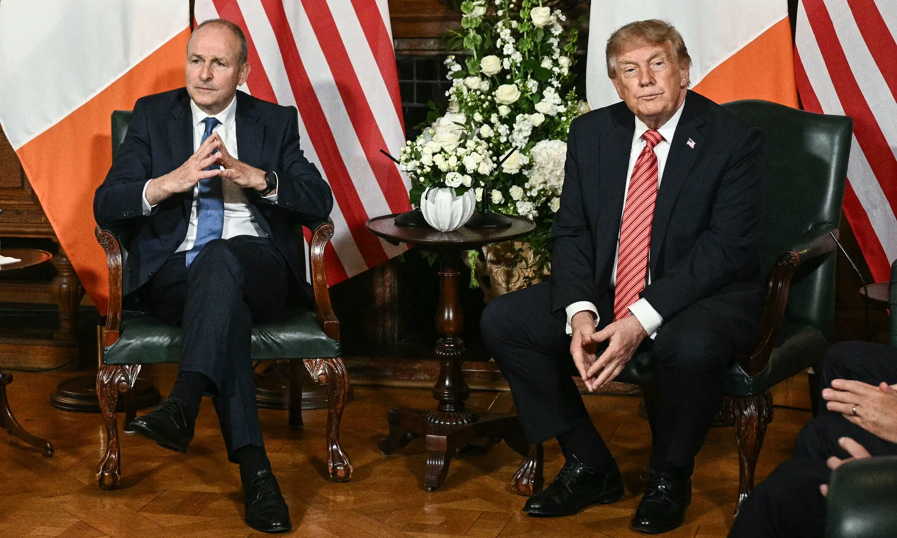 US President Donald Trump (R) meets with Ireland's Prime Minister Miche&aacute;l Martin at Farmleigh House in Phoenix Park in the Irish capital Dublin on Sept 12, 2026. &mdash; AFP