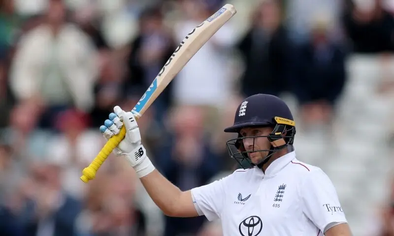England captain Joe Root celebrates after reaching his half century on day four of the third Test match between England and Pakistan at Edgbaston cricket ground in Birmingham, central England on September 11, 2026. — Reuters
