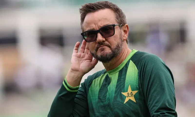Pakistan's head coach Mike Hesson gestures during the warm-up on day three of the third Test match between England and Pakistan at Edgbaston cricket ground in Birmingham, central England, on September 11, 2026. &mdash; AFP