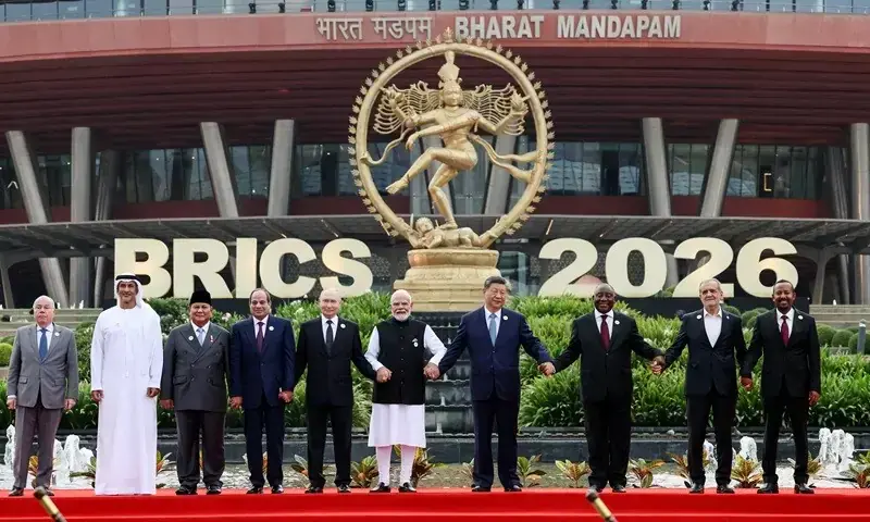Members of BRICS pose for a family photo during the 18th BRICS Summit in New Delhi. — AFP Members of BRICS pose for a family photo during the 18th BRICS Summit in New Delhi. — AFP
