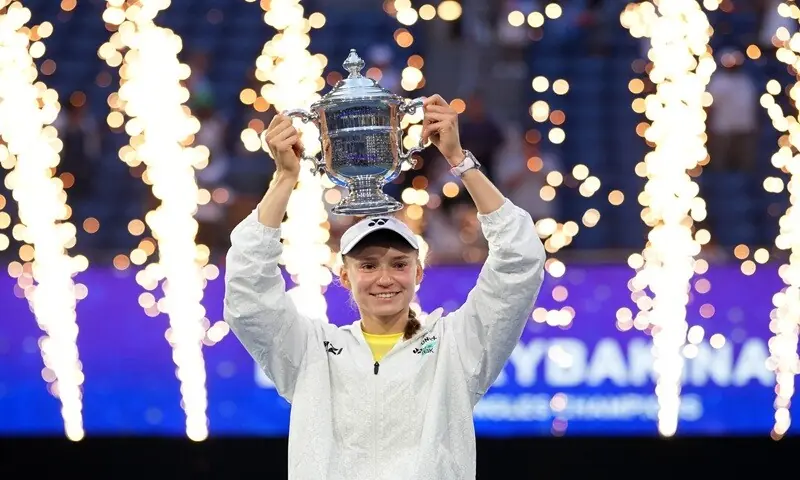 Kazakhstan's Elena Rybakina celebrates with the US Open trophy after defeating Belarus' Aryna Sabalenka in the final at Flushing Meadows in New York on September 12, 2026. —Reuters Kazakhstan's Elena Rybakina celebrates with the US Open trophy after defeating Belarus' Aryna Sabalenka in the final at Flushing Meadows in New York on September 12, 2026. —Reuters