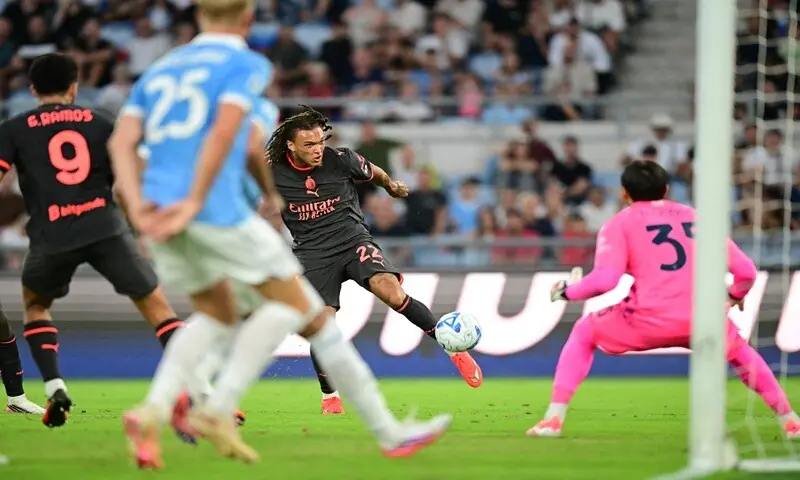 AC Milan's Diego Moreira shoots to score past Lazio goalkeeper Christos Mandas during their Serie A match at Stadio Olimpico in Rome on September 12, 2026. —Reuters AC Milan's Diego Moreira shoots to score past Lazio goalkeeper Christos Mandas during their Serie A match at Stadio Olimpico in Rome on September 12, 2026. —Reuters