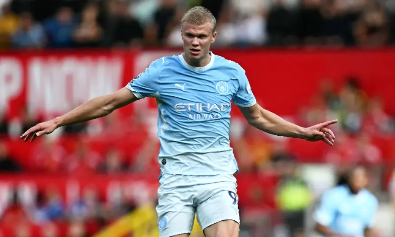 Manchester City's Norwegian striker #09 Erling Haaland controls the ball during the English Premier League football match between Manchester United and Manchester City at Old Trafford in Manchester, north-west England, on September 13, 2026. — AFP Manchester City's Norwegian striker #09 Erling Haaland controls the ball during the English Premier League football match between Manchester United and Manchester City at Old Trafford in Manchester, north-west England, on September 13, 2026. — AFP