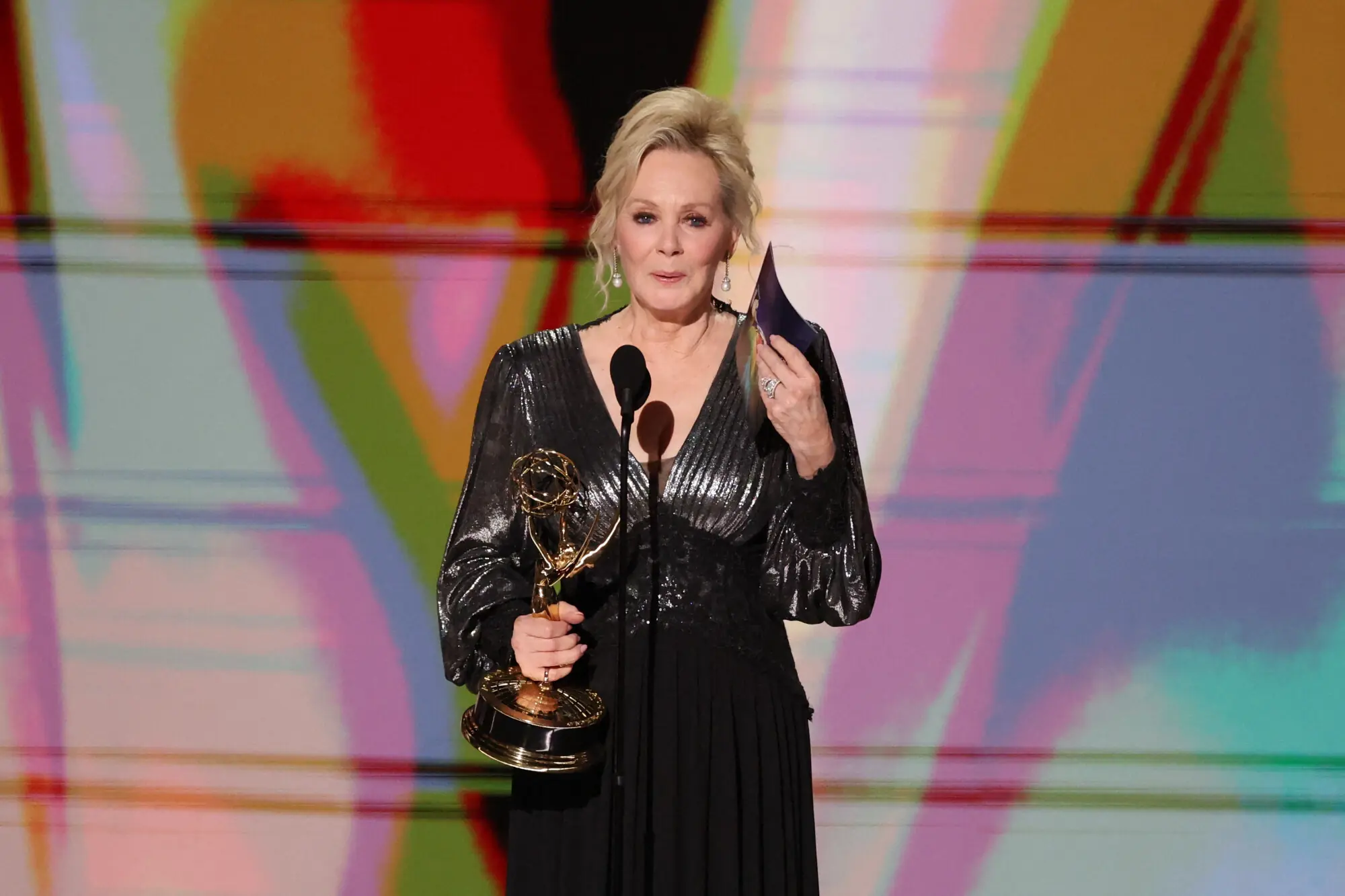 Jean Smart accepting her fifth Emmy for her role in Hacks.