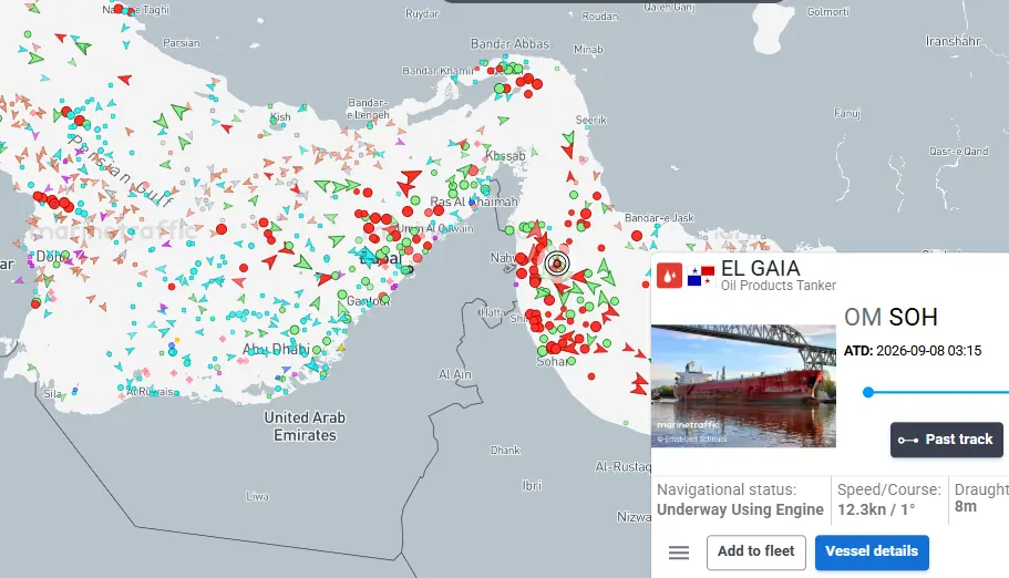 Screengrab from MarineTraffic.com showing the last reported location of ‘EL GAIA’.