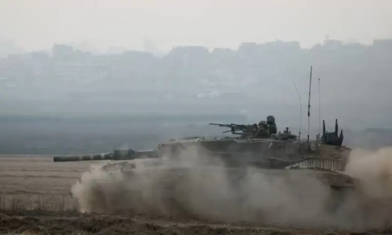 An Israeli tank manoeuvres, amid the Israel-Hamas conflict, near the Israel-Gaza border, in Israel, July 9, 2024. &mdash; Reuters/File