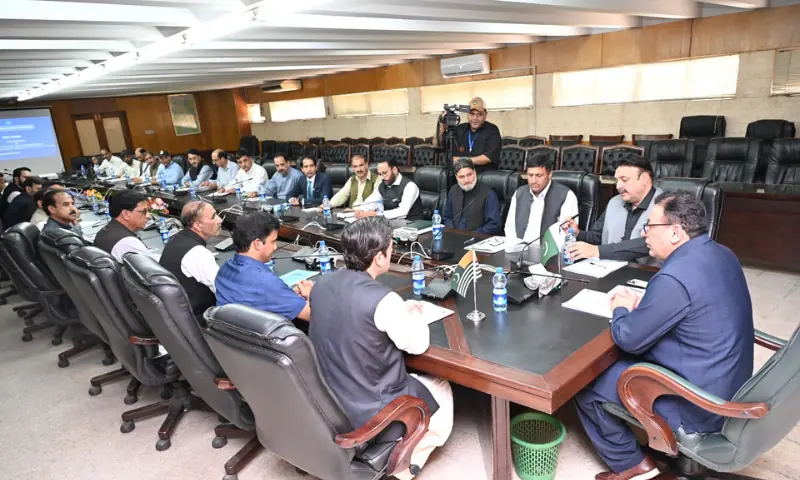 Minister for tourism, industries, trade and mineral resources Chaudhry Abdul Rehman Arain chairs a briefing on investment opportunities and revival of idle industrial units in Muzaffarabad. — Photo via author Minister for tourism, industries, trade and mineral resources Chaudhry Abdul Rehman Arain chairs a briefing on investment opportunities and revival of idle industrial units in Muzaffarabad. — Photo via author
