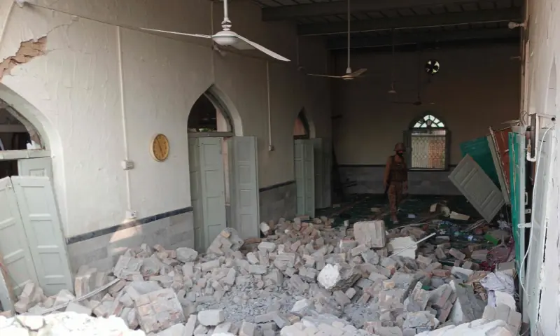 An army personnel walks amid the rubble following an explosion inside the police headquarters at Kohat in Pakistan's Khyber Pakhtunkhwa province on September 18, 2026. — AFP An army personnel walks amid the rubble following an explosion inside the police headquarters at Kohat in Pakistan's Khyber Pakhtunkhwa province on September 18, 2026. — AFP