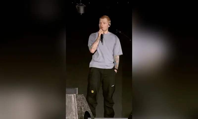 Singer Ed Sheeran speaks on stage as he addresses a controversy over Macklemore being pulled from the tour after saying “Free Palestine” at a show early this month, in Philadelphia, Pennsylvania, US on September 19, 2026, in this screen grab obtained from a video. —Handout via Reuters Singer Ed Sheeran speaks on stage as he addresses a controversy over Macklemore being pulled from the tour after saying “Free Palestine” at a show early this month, in Philadelphia, Pennsylvania, US on September 19, 2026, in this screen grab obtained from a video. —Handout via Reuters