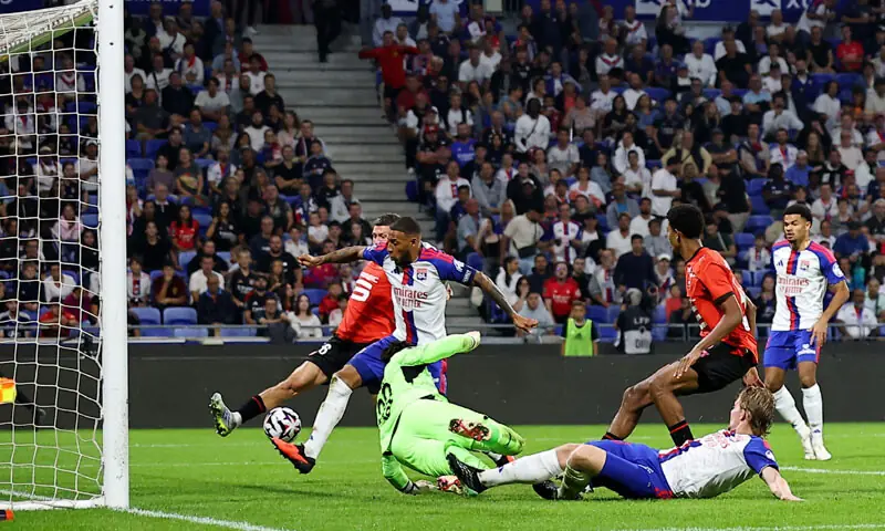 LYON: Olympique Lyonnais&rsquo; Corentin Tolisso (second L) in action before Zachary Athekame (not pictured) scores during the Ligue 1 match against Stade Rennes at the Groupama Stadium.&mdash;Reuters
