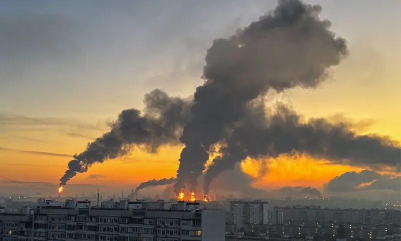 PLUMES of smoke rise from fires at an oil refinery following what the authorities say is a Ukrainian drone strike in Moscow.—Reuters PLUMES of smoke rise from fires at an oil refinery following what the authorities say is a Ukrainian drone strike in Moscow.—Reuters