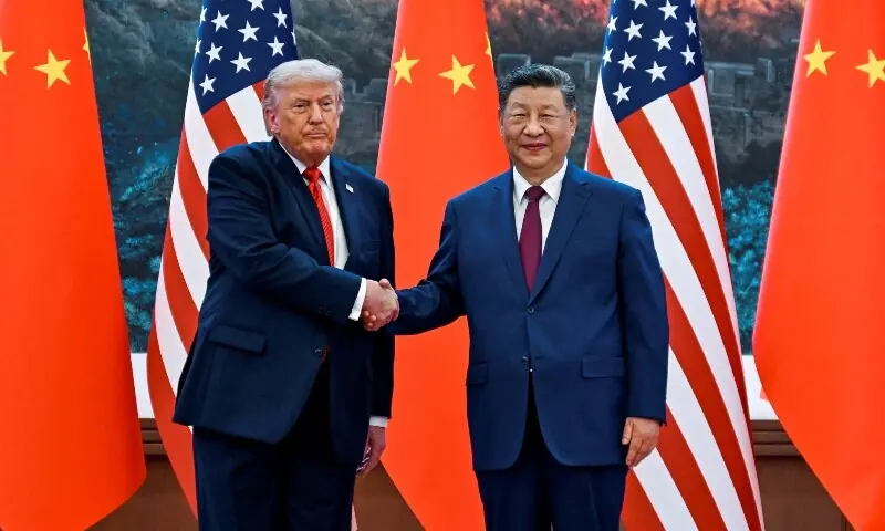The scene as US President Donald Trump participates in events at the Great Hall of the People and does a greeting with the President of the People's Republic of China Xi Jinping on May 14, 2026, in Beijing China. &mdash; Reuters/File