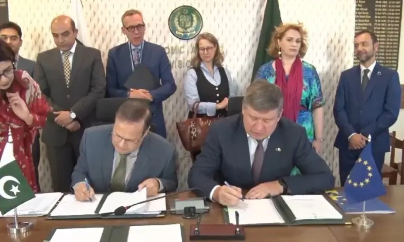 Pakistan and the European Union on Monday signed &euro;65 million in financing agreements. &mdash; DawnNewsTV