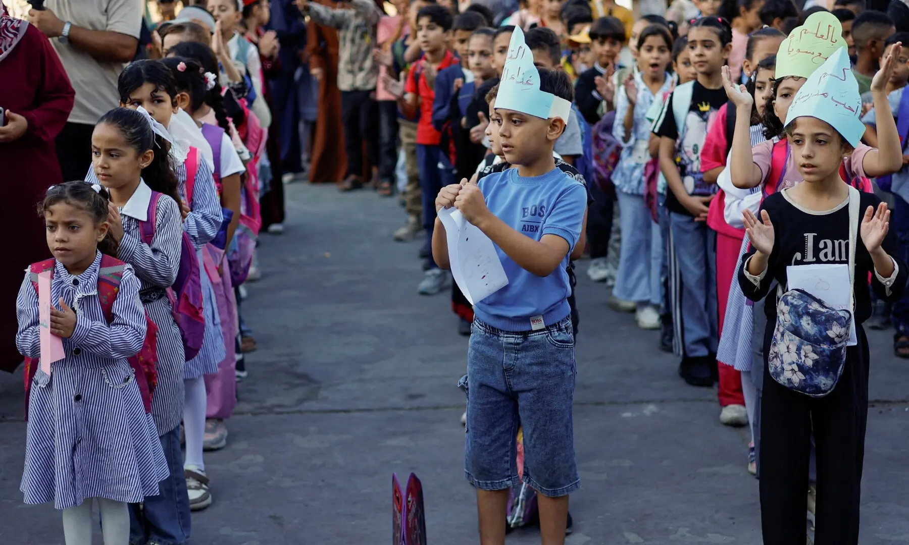 Palestinian students attend their first day of the new school year at an UNRWA school in Nuseirat, in the central Gaza Strip on September 19, 2026. —Reuters