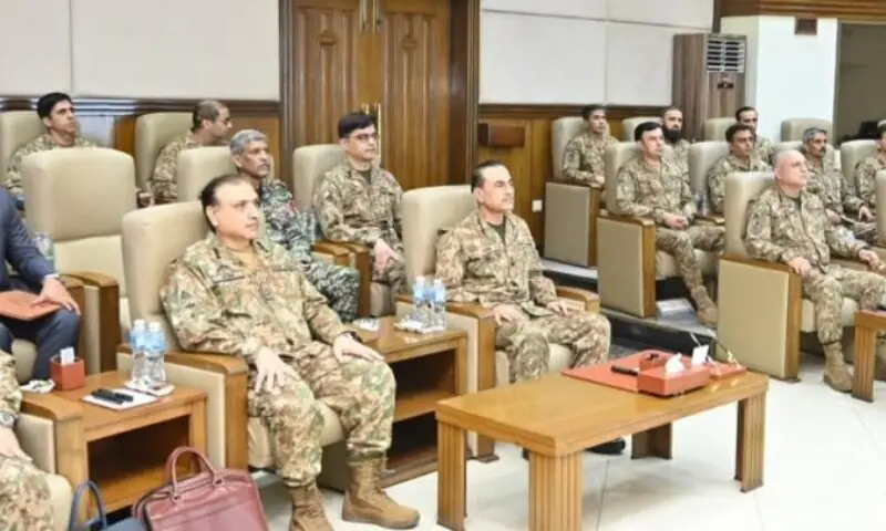 Chief of Defence Forces and Chief of the Army Staff Field Marshal Asim Munir at the Peshawar Corps headquarters. &mdash; Photo via ISPR