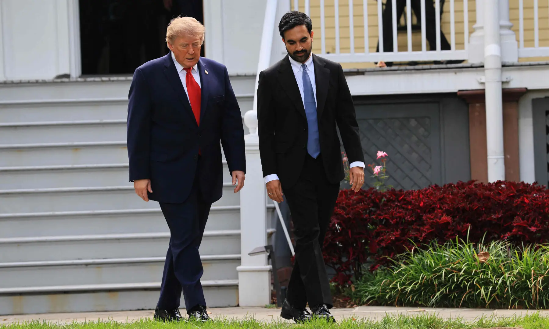 US President Donald Trump and New York Mayor Zohran Mamdani walk out following their meeting at Gracie Mansion on Sept 21, 2026, in New York City. &mdash; AFP