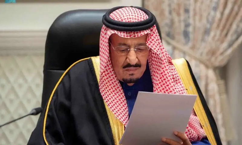 Saudi King Salman bin Abdulaziz addresses the kingdom's advisory Shura Council from his royal palace in Neom, Saudi Arabia, on December 29, 2022. &mdash; Reuters/File