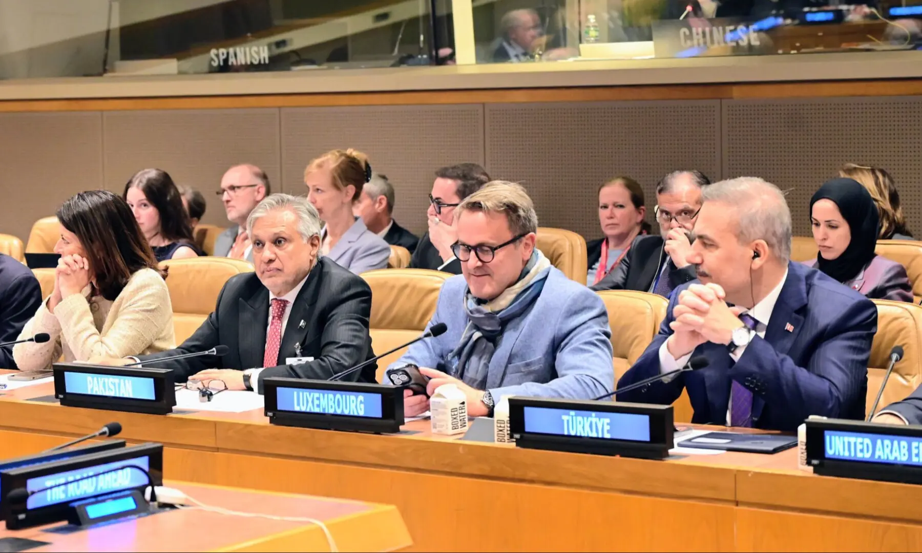 Deputy Prime Minister and Foreign Minister Ishaq Dar at the High-Level International Meeting on the Two-State Solution, held in New York on Sept 23, 2026. &mdash; X/ForeignOfficePk