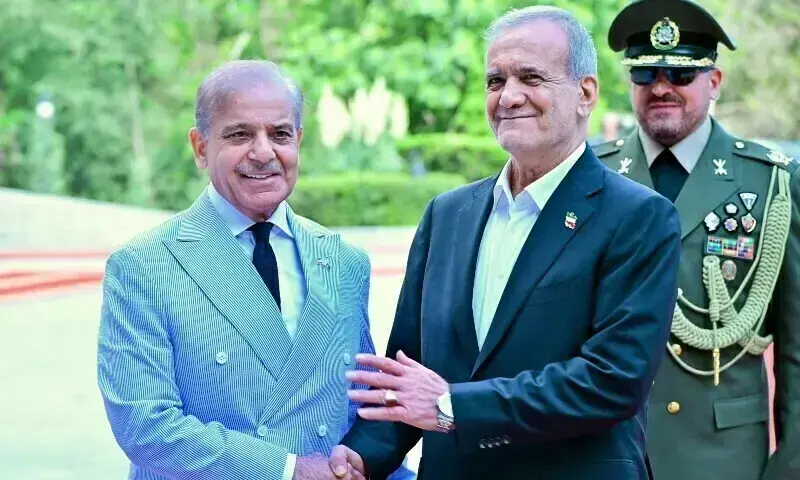 In this file photo, Prime Minister Shehbaz Sharif is received by Iranian President Masoud Pezeshkian at Saadabad Palace in Tehran, Iran. — Photo via X/(@PTVNewsOfficial)/File In this file photo, Prime Minister Shehbaz Sharif is received by Iranian President Masoud Pezeshkian at Saadabad Palace in Tehran, Iran. — Photo via X/(@PTVNewsOfficial)/File