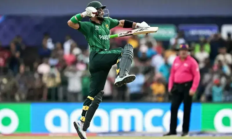 Pakistan&rsquo;s Sahibzada Farhan celebrates after scoring a century (100 runs) during the 2026 ICC Men&rsquo;s T20 Cricket World Cup group stage match between Pakistan and Namibia at the Sinhalese Sports Club (SSC) Ground in Colombo on February 18, 2026. &mdash; AFP/File