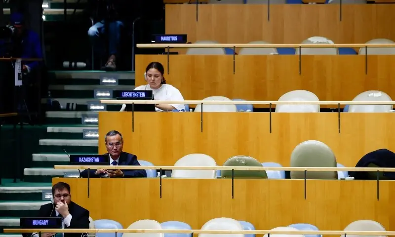 Delegates attend Israel's Prime Minister Benjamin Netanyahu's address during the 81st United Nations General Assembly as empty seats are seen in the General Assembly hall at UN headquarters in New York City, US, September 24. — Reuters Delegates attend Israel's Prime Minister Benjamin Netanyahu's address during the 81st United Nations General Assembly as empty seats are seen in the General Assembly hall at UN headquarters in New York City, US, September 24. — Reuters
