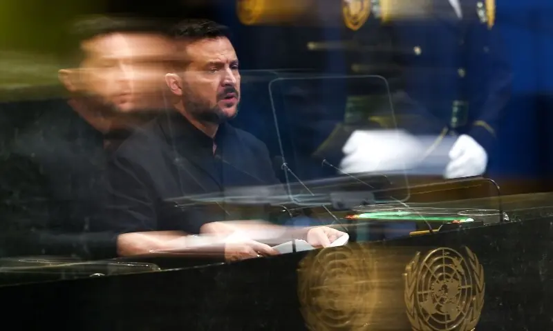 In this photograph captured with a slow shutter speed, Ukraine's President Volodymyr Zelensky speaks during the 81st United Nations General Assembly at the United Nations Headquarters in New York, on September 23, 2026. —AFP In this photograph captured with a slow shutter speed, Ukraine's President Volodymyr Zelensky speaks during the 81st United Nations General Assembly at the United Nations Headquarters in New York, on September 23, 2026. —AFP
