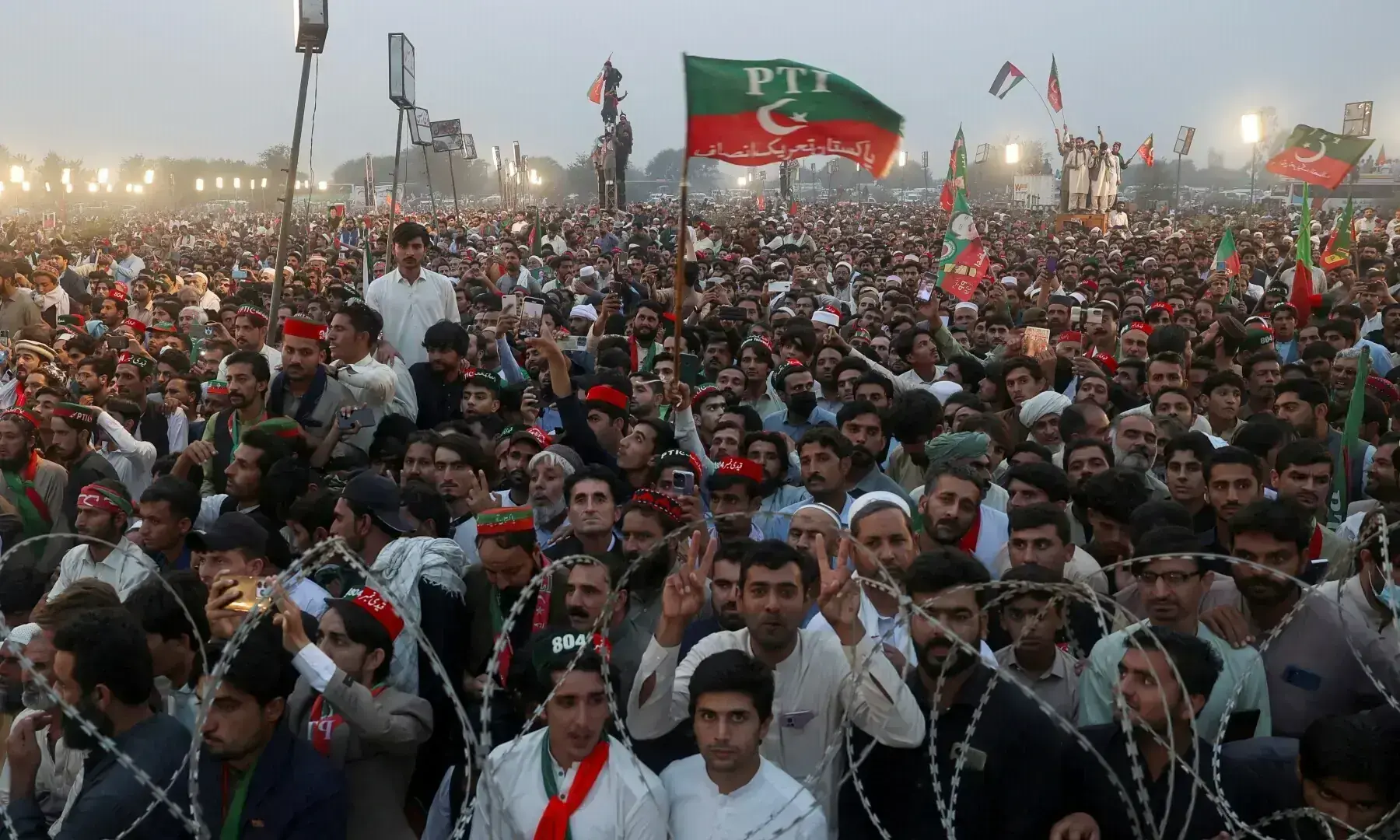 PTI supporters attend a rally demanding Imran Khan's release in Swabi on Nov 9, 2024. &mdash; Reuters/File