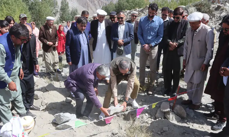 THE foundation stone of the research centre is being laid in Passu area of Gojal.—Courtesy SLF THE foundation stone of the research centre is being laid in Passu area of Gojal.—Courtesy SLF
