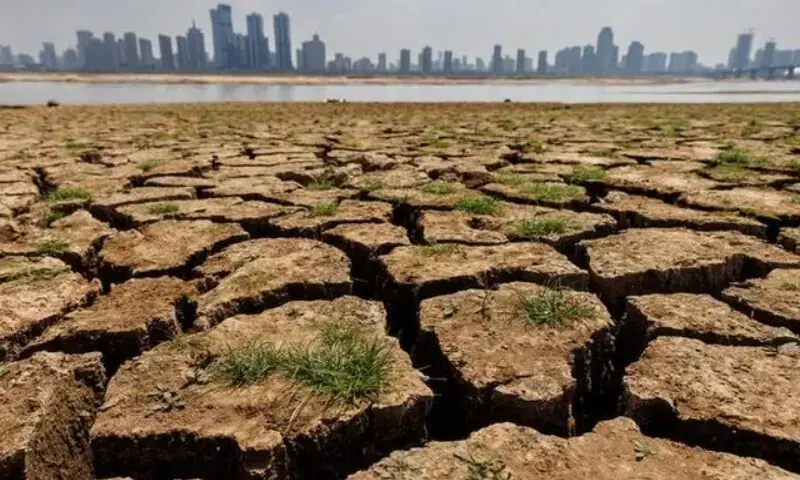 Cracks run through the partially dried-up river bed of the Gan River, a tributary to Poyang Lake during a regional drought in Nanchang, Jiangxi province, China, August 28, 2022. &mdash;Reuters/File
