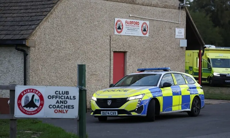 Emergency vehicles are parked at Fairford Youth Football club, near RAF Fairford airbase, which hosts United States Air Force (USAF) personnel, in Fairford, Gloucestershire, Britain on September 27, 2026. &mdash;Reuters