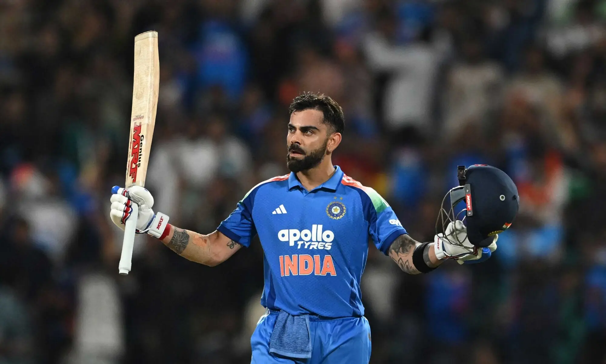 India's Virat Kohli celebrates after scoring a century during the first One-day International against the West Indies at the Greenfield International Stadium in Thiruvananthapuram on September 27, 2026.—AFP India's Virat Kohli celebrates after scoring a century during the first One-day International against the West Indies at the Greenfield International Stadium in Thiruvananthapuram on September 27, 2026.—AFP