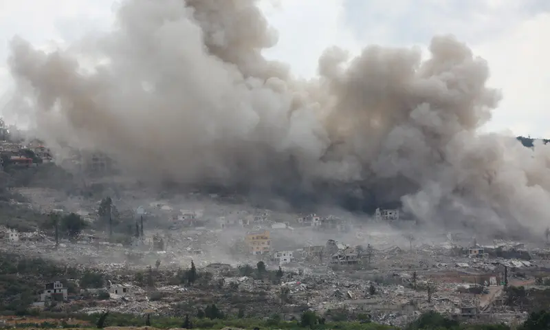 Smoke rises in Mansouri after the Israeli army carried out explosions in southern Lebanon.—Reuters Smoke rises in Mansouri after the Israeli army carried out explosions in southern Lebanon.—Reuters